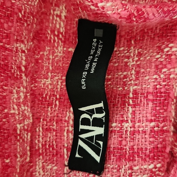 Zara Pink Plaid Tweed Button Down Long Sleeve Jacket Extra Small - Picture 5 of 8